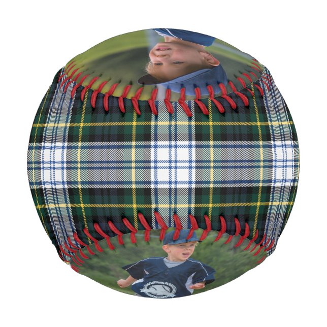 2 Photos Green White Check Tartan Keepsake Baseball (Front)