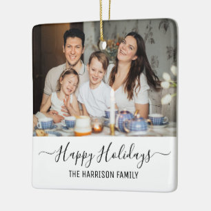 2 Photos Happy Holidays Family Minimalist Ceramic Ornament