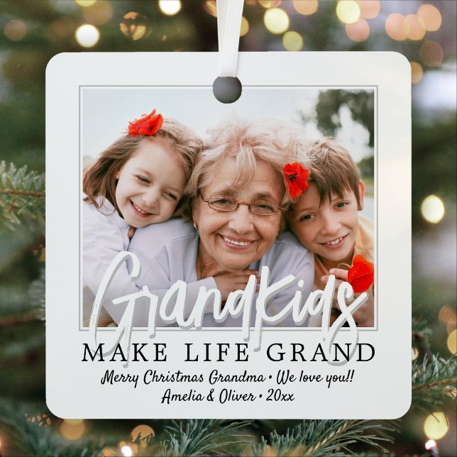 2 Photos & Kids Names Grandkids Make Life Grand Metal Tree Decoration (Creator Uploaded)