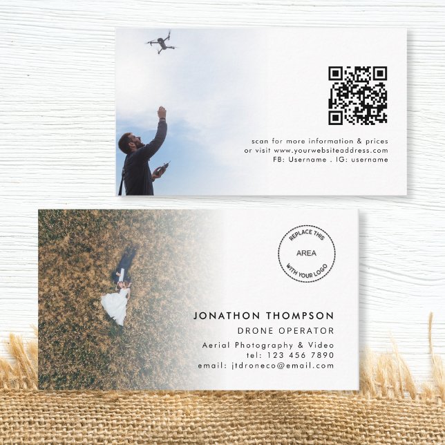 2 Photos Logo QR Code Drone Operator Business Card (Front and back view)