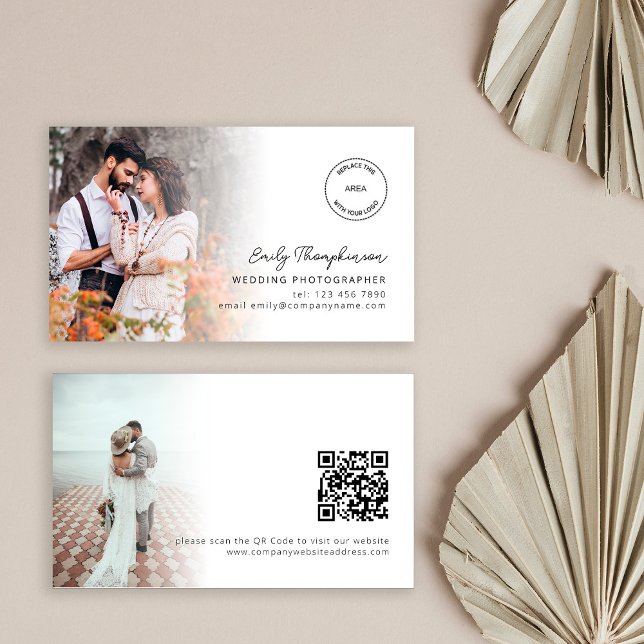 2 Photos Logo QR Code Wedding Photographer Business Card (Creator Uploaded)