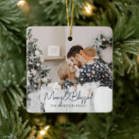 2 Photos Merry and Blessed Simple Christmas Ceramic Ornament<br><div class="desc">2 Photos Merry and Blessed Simple Christmas Ceramic Ornament</div>