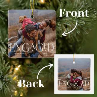 2 Photos Modern Engaged Editable Colour Ceramic Ornament