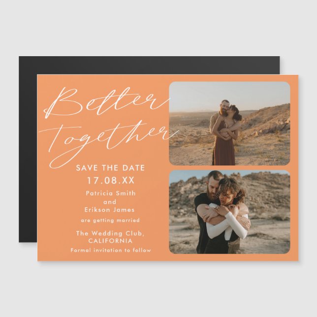 2 photos orange cool better together save the date (Front/Back)