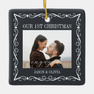 2 Photos Ornamental Frame First Christmas Engaged Ceramic Ornament