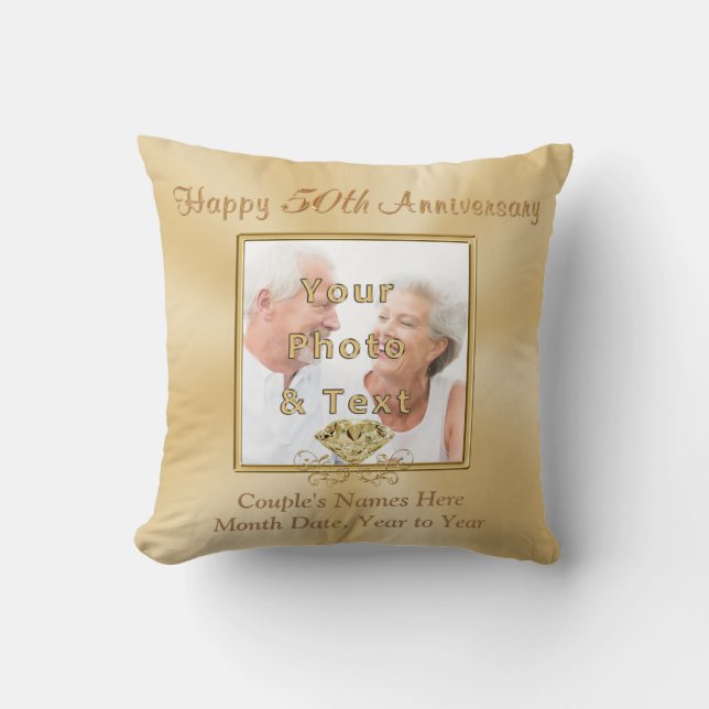 2 Photos Personalised 50th Anniversary Gifts Cushion (Front)