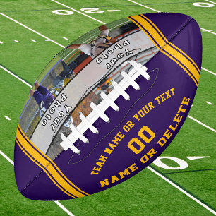 2 Photos, Personalised Football, Purple and Gold American Football