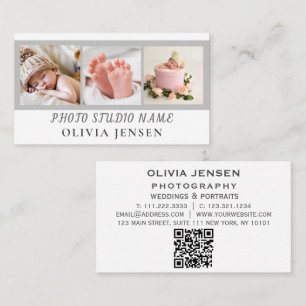 2 Photos QR Code Newborn Baby Photographer  Business Card