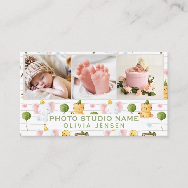 2 Photos QR Code Newborn Baby Photographer  Business Card (Front)