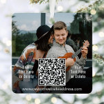 2 Photos & QR Codes Scannable Website Link Square Metal Tree Decoration<br><div class="desc">This year celebrate the joyful wonders of modern technology with a fun interactive QR code square metal Christmas ornament. All wording on this template is simple to personalise or delete, and can be different or the same on front and back. (IMAGE PLACEMENT TIP: An easy way to centre a photo...</div>