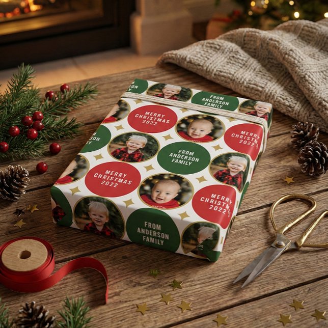 2 Photos Red And Green Stars Modern Christmas  Wrapping Paper (Creator Uploaded)