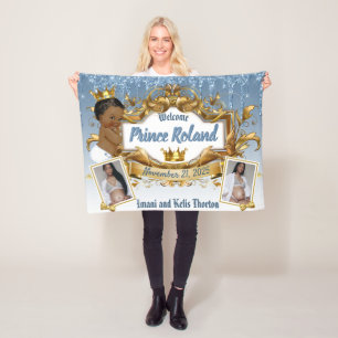 2 Photos Royal African Prince Blue Glitter Drip Fleece Blanket