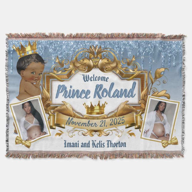  2 Photos| Royal African Prince| Blue Glitter Drip Throw Blanket (Front)