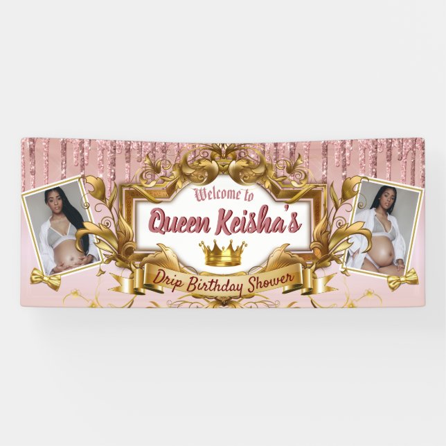  2 Photos Royalty Pink Rose Gold Glitter Drip Banner (Horizontal)