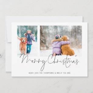 2 Photos Script Family and Dog Merry Christmas