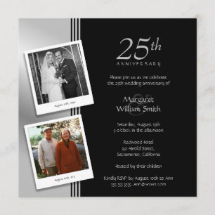 2 Photos Silver 25th Wedding Anniversary Party Invitation