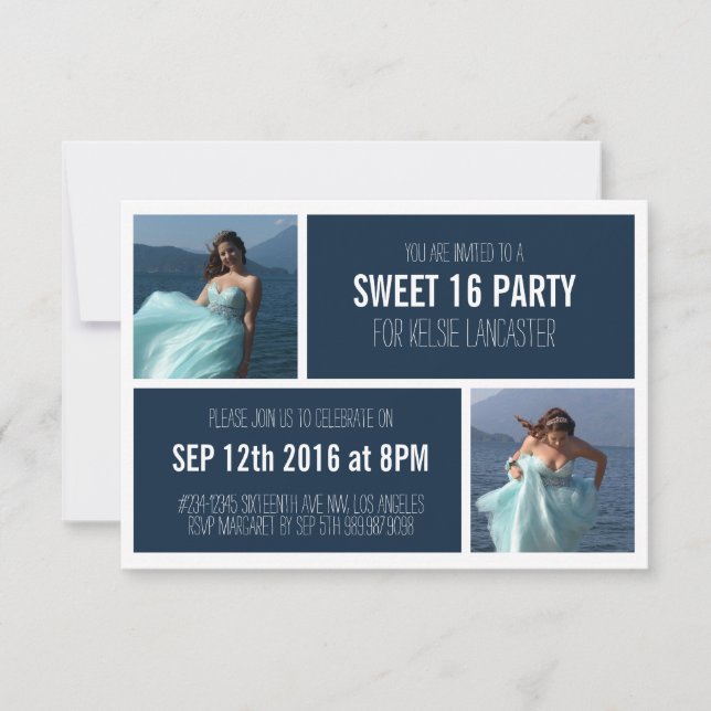 2 Photos Sweet Sixteen Birthday Party Invitation (Front)