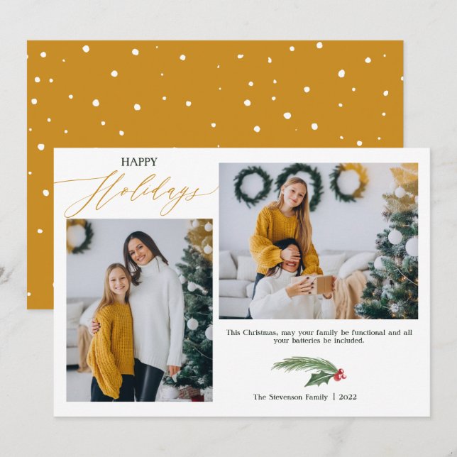 2 photos terracotta watercolor happy Holiday Card (Front/Back)