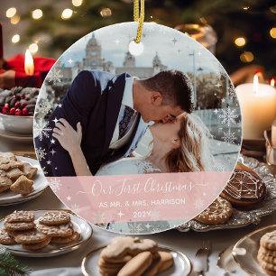 2 Photos (Vert+H) 1st Christmas Mr Mrs Snowflakes Ceramic Tree Decoration