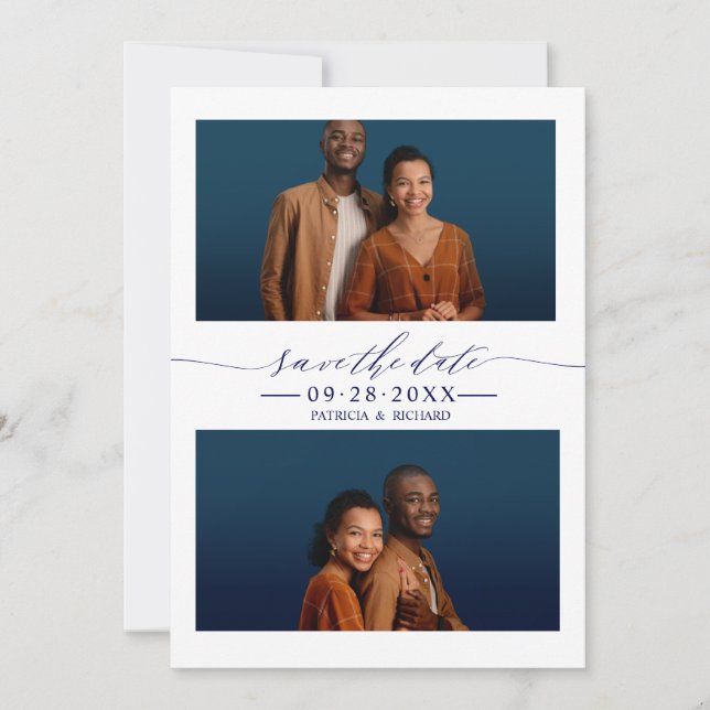 2 Photos Wedding Save The Date Invitation (Front)
