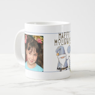2 Photos with Cute Santa Gnome  Large Coffee Mug