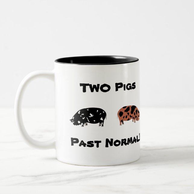 2 Pigs Past Normal! - KuneKune Pet Pigs Two-Tone Coffee Mug (Left)