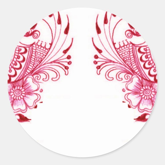 2 Pink Mehndi Henna peacock art Classic Round Sticker (Front)