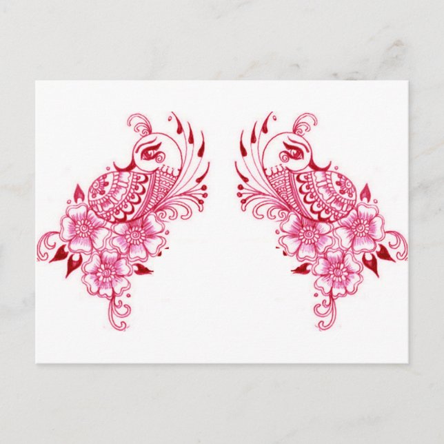 2 Pink Mehndi Henna peacock art Postcard (Front)