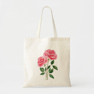 2 pink roses watercolor tote bag