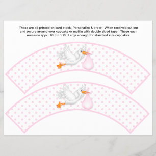 2 Pink Stork Baby Personalised Cupcake Wrappers