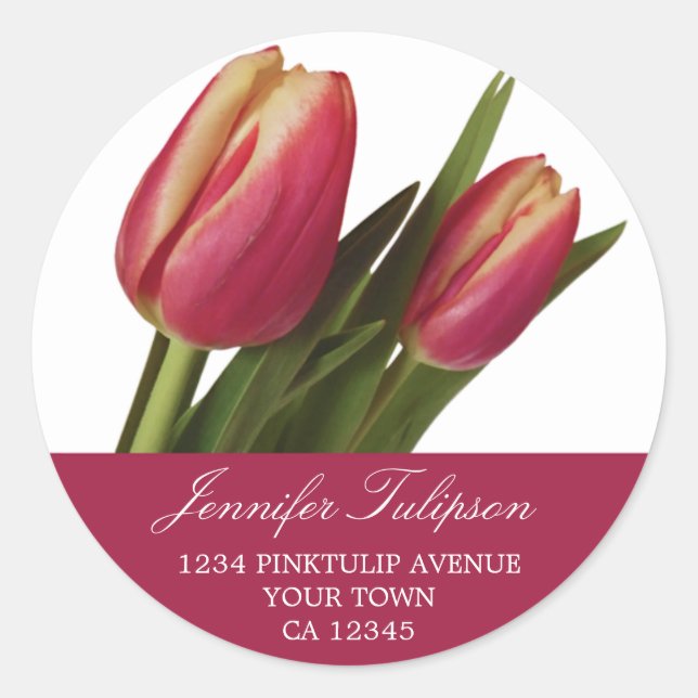 2 Pink & Yellow Tulips Classic Round Sticker (Front)