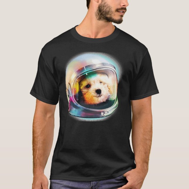 2 Poodle Puppy In Astronaut Helmet Space Galaxy Do T-Shirt (Front)
