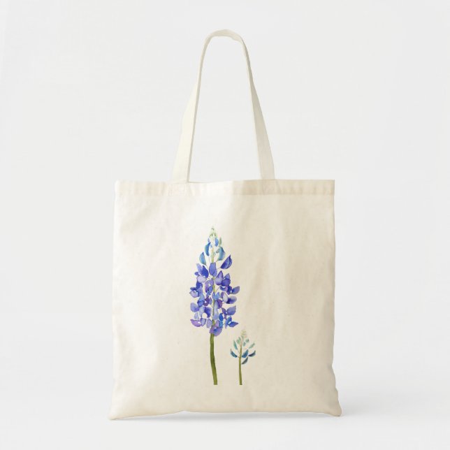 2 purple and blue  botanical bluebonnet watercolor tote bag (Front)