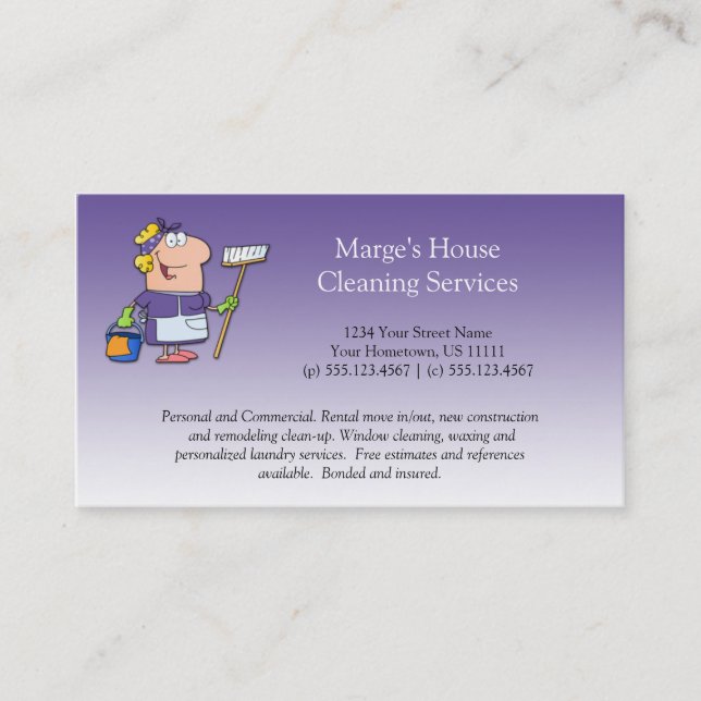 #2 Purple Cartoon Maid House Cleaning Customer Loy Loyalty Card (Front)