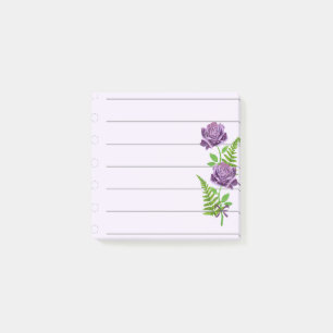 2 Purple Roses with Ferns Post-it Notes