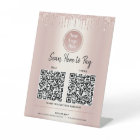 2 QR Codes Pay Here Rose Gold Glitter Custom Logo 