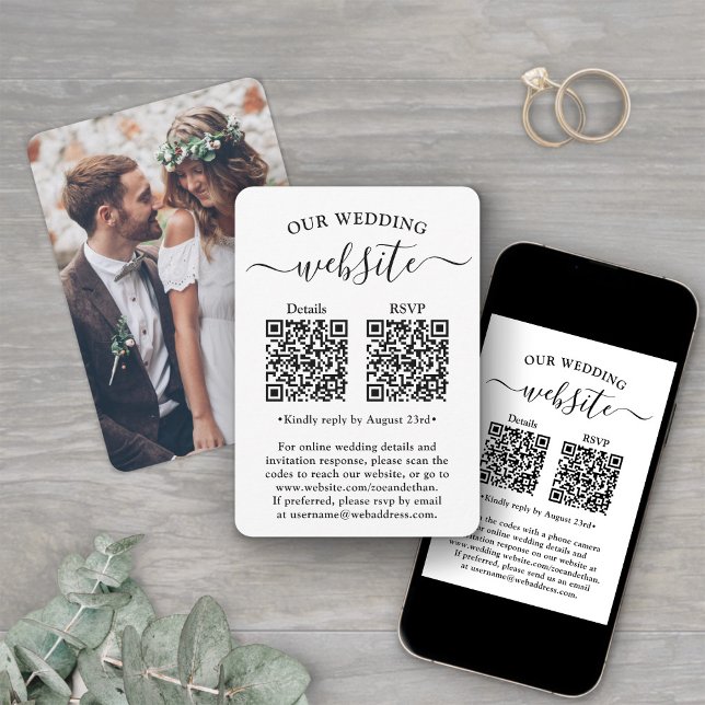 2 QR Codes Wedding RSVP Photo Enclosure Card (Creator Uploaded)