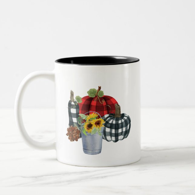 #2 | Red & Black & White Buffalo Plaid Fall Mug (Left)