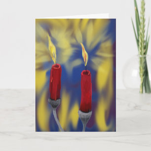 2 red candles with moving flame holiday painting card