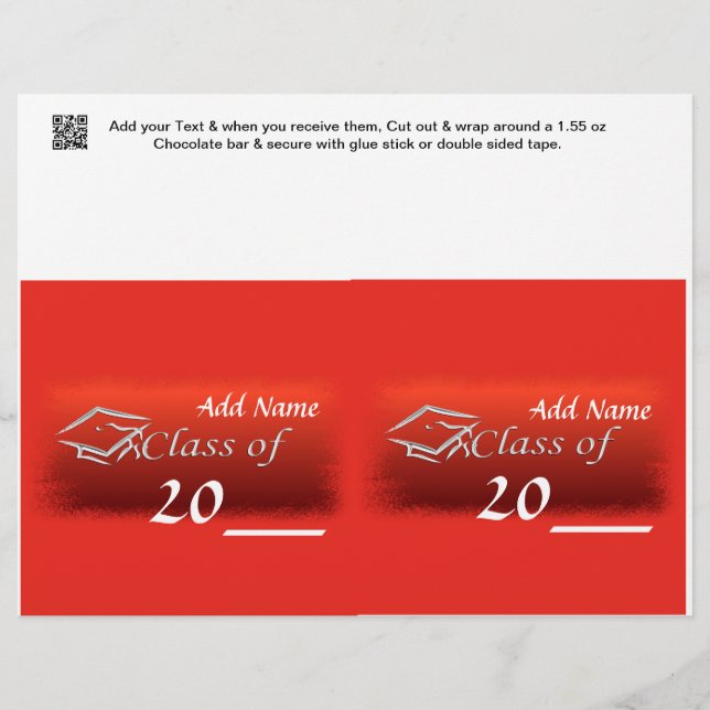 2 RED Graduation Favour Custom Candy Bar Wrapper (Front)