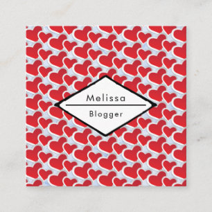 2 Red Hearts Joined Together Repeating Pattern Square Business Card