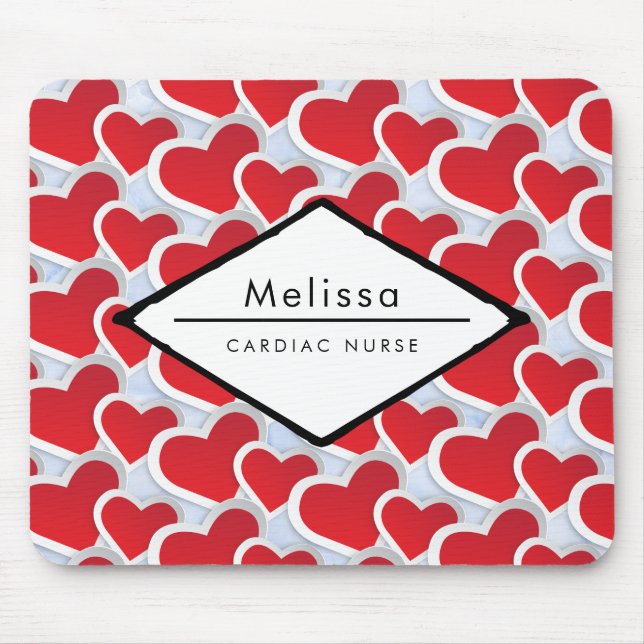 2 Red Hearts Repeating Pattern Cute Cadiac Nurse Mouse Mat (Front)