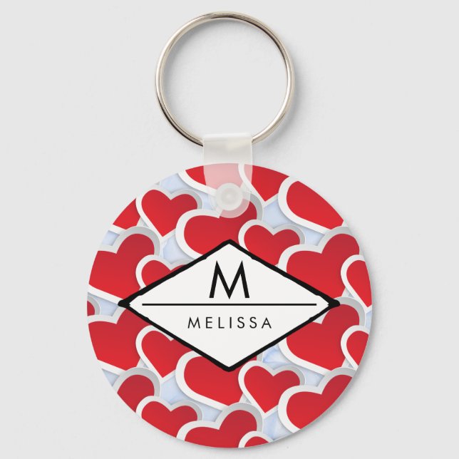 2 Red Hearts Repeating Pattern Cute Key Ring (Front)