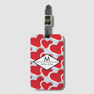 2 Red Hearts Repeating Pattern Cute Luggage Tag