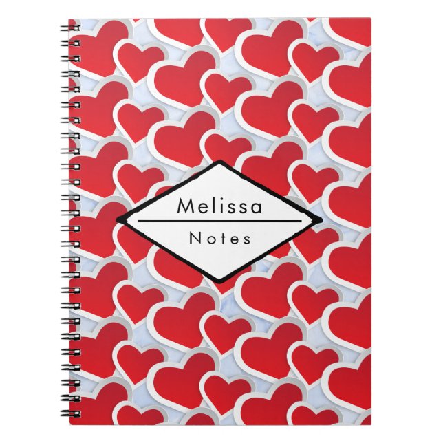2 Red Hearts Repeating Pattern Cute Notebook (Front)