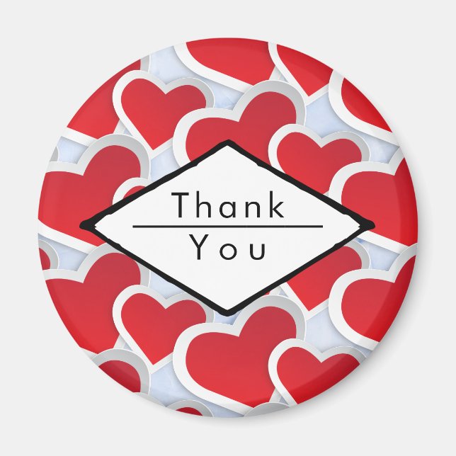 2 Red Hearts Repeating Pattern Cute Thank You Magnet (Front)