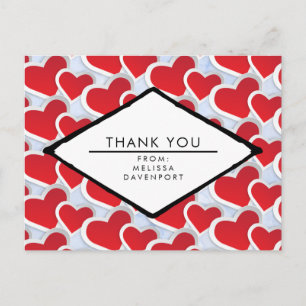 2 Red Hearts Repeating Pattern Cute Thank You Postcard