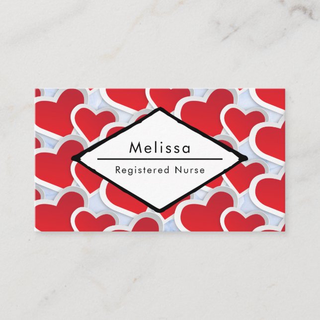 2 Red Hearts Repeating Pattern Nurse Business Card (Front)