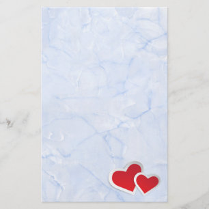 2 Red Paper Hearts on Icy Blue Marble