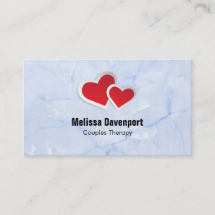 2 Red Paper Hearts on Icy Blue Marble Business Card